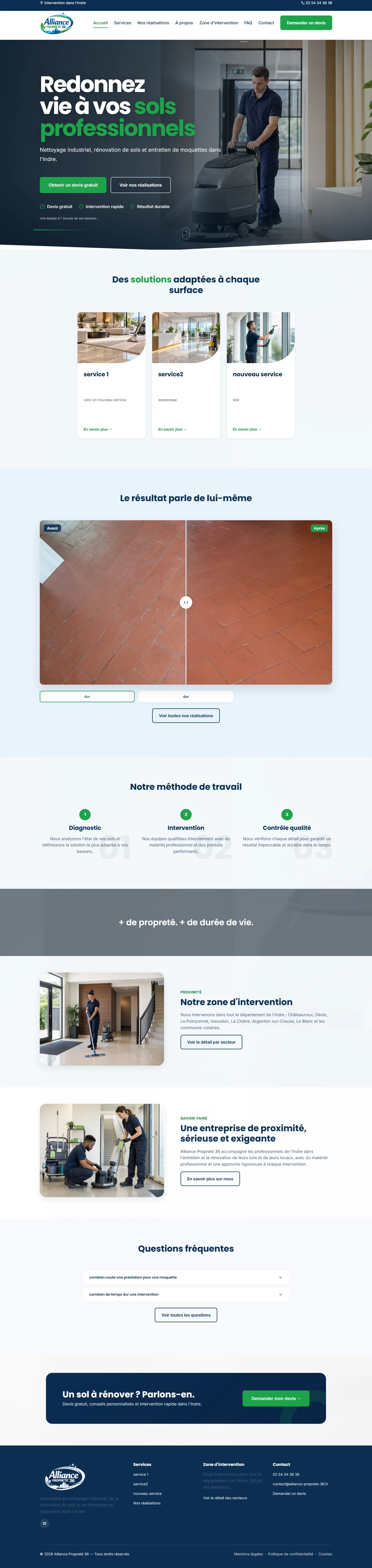Capture intégrale du site Alliance propreté 36