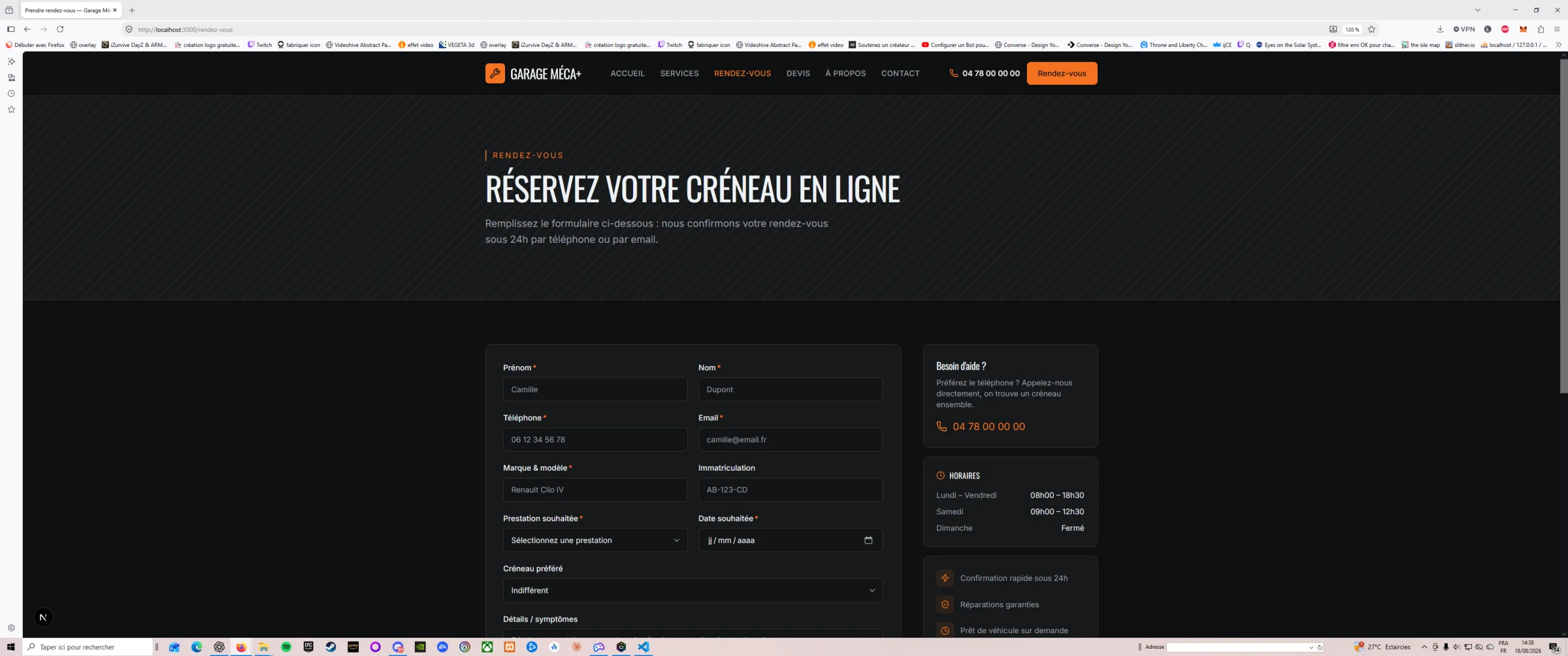 formulaire de rendez-vous