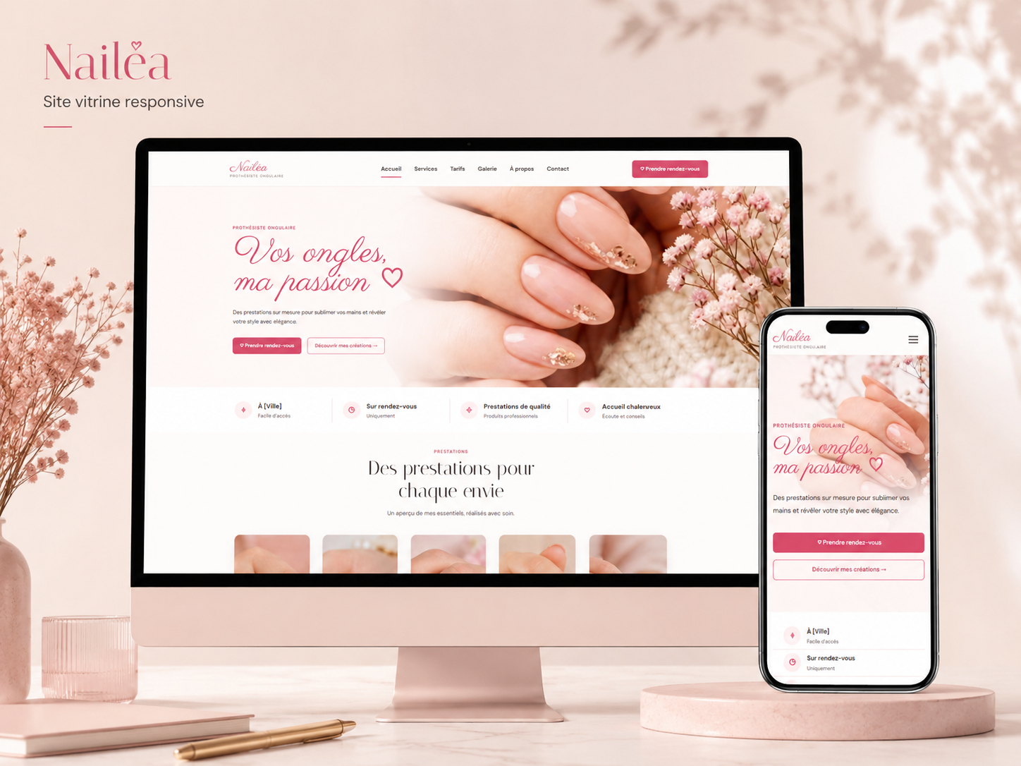 Aperçu du projet web Nailéa, Site vitrine