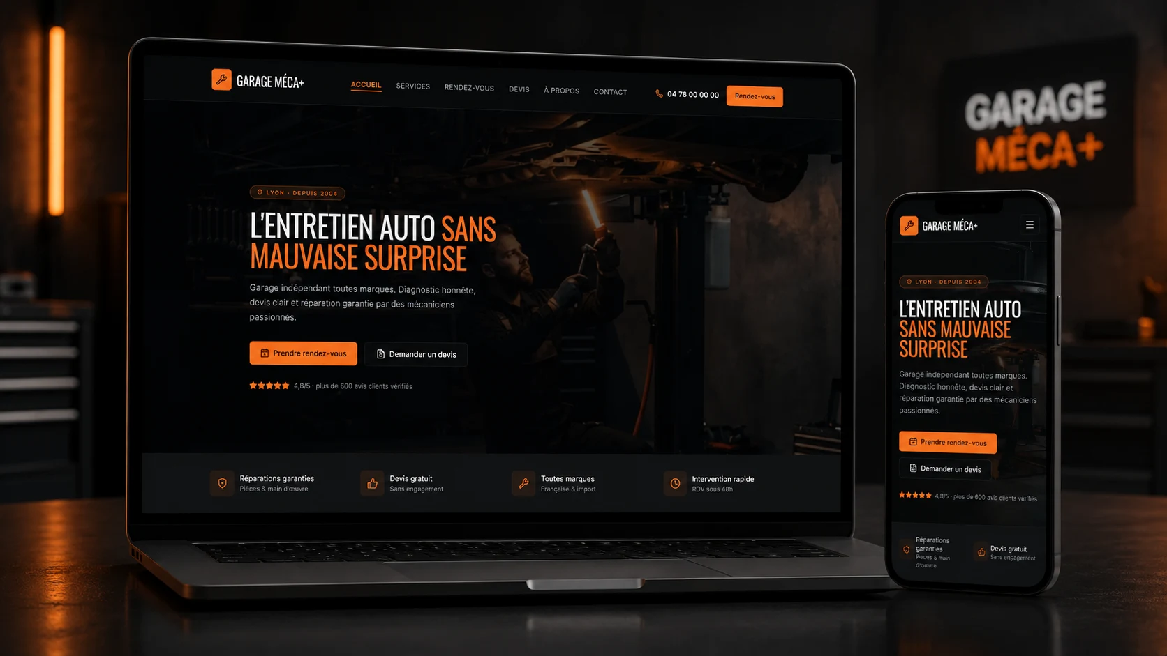 Aperçu du projet web Garage meca+, Site vitrine